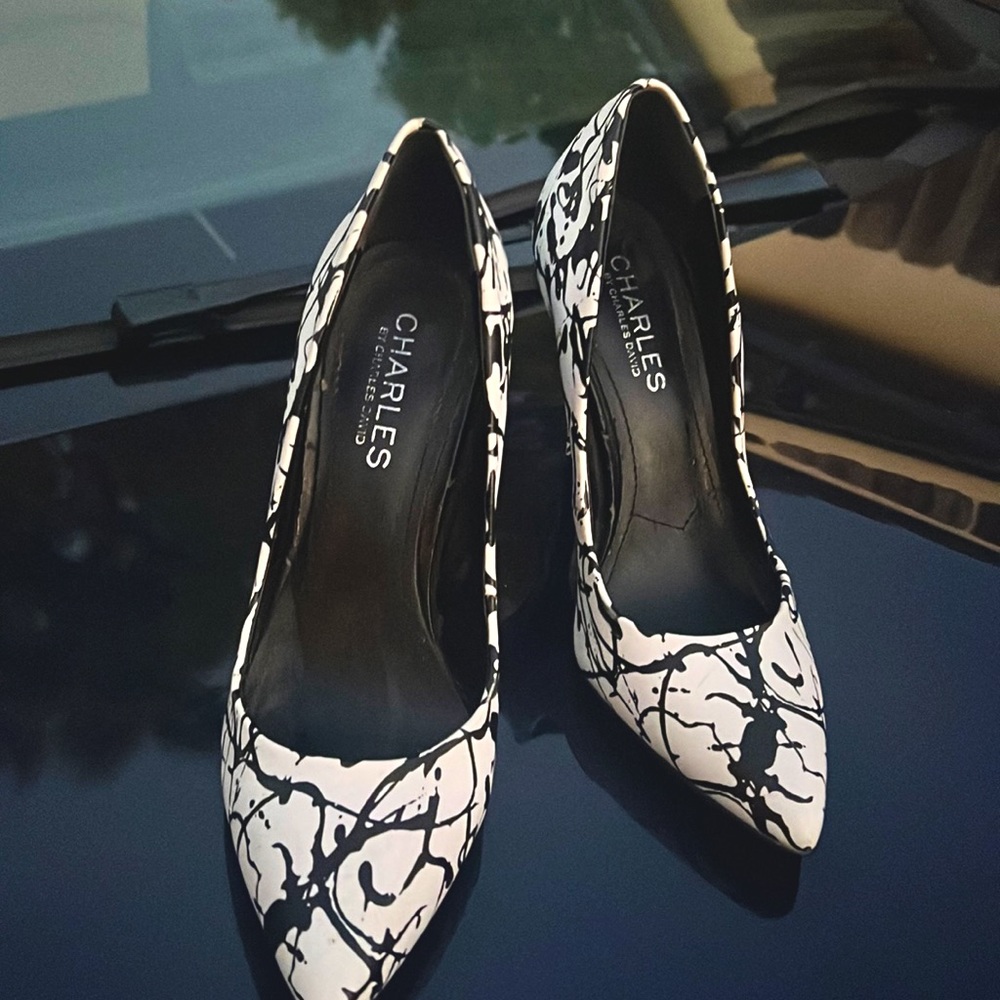Black and white 3 1/2 inch confetti style high heel